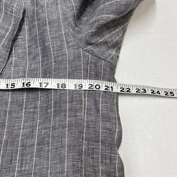 Oat Blazer Womens L‎ Blue Linen Woven Striped One Button Lined Nautical Preppy - Picture 7 of 11